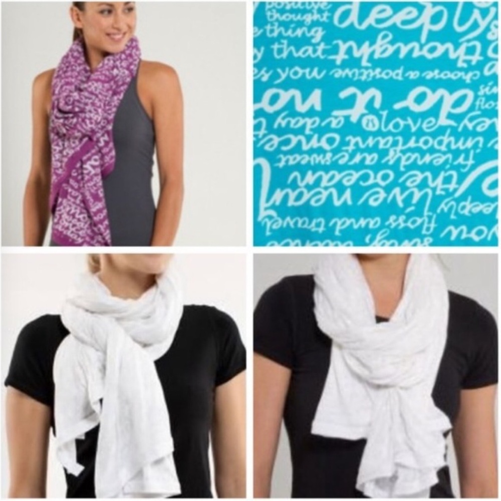 Lululemon Vinyasa Scarf Manifesto Print Heathered Dewberry Purple Grail - Picture 8 of 8